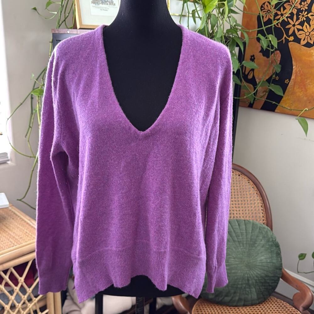 Oats Heathered Purple Cashmere Classic Preppy Popover V-Neck Sweater